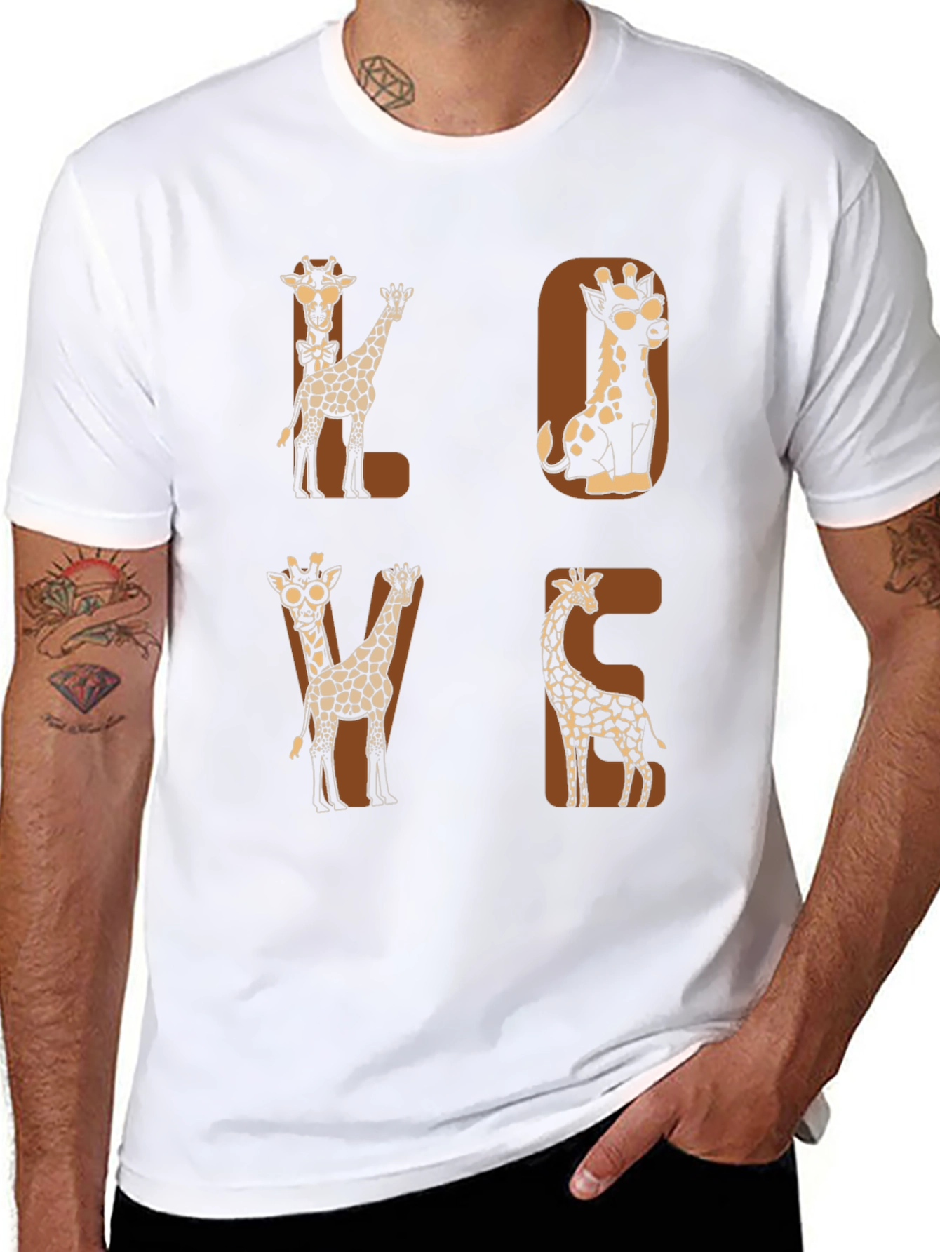 Camiseta Negra con Diseño de Jirafas LOVE