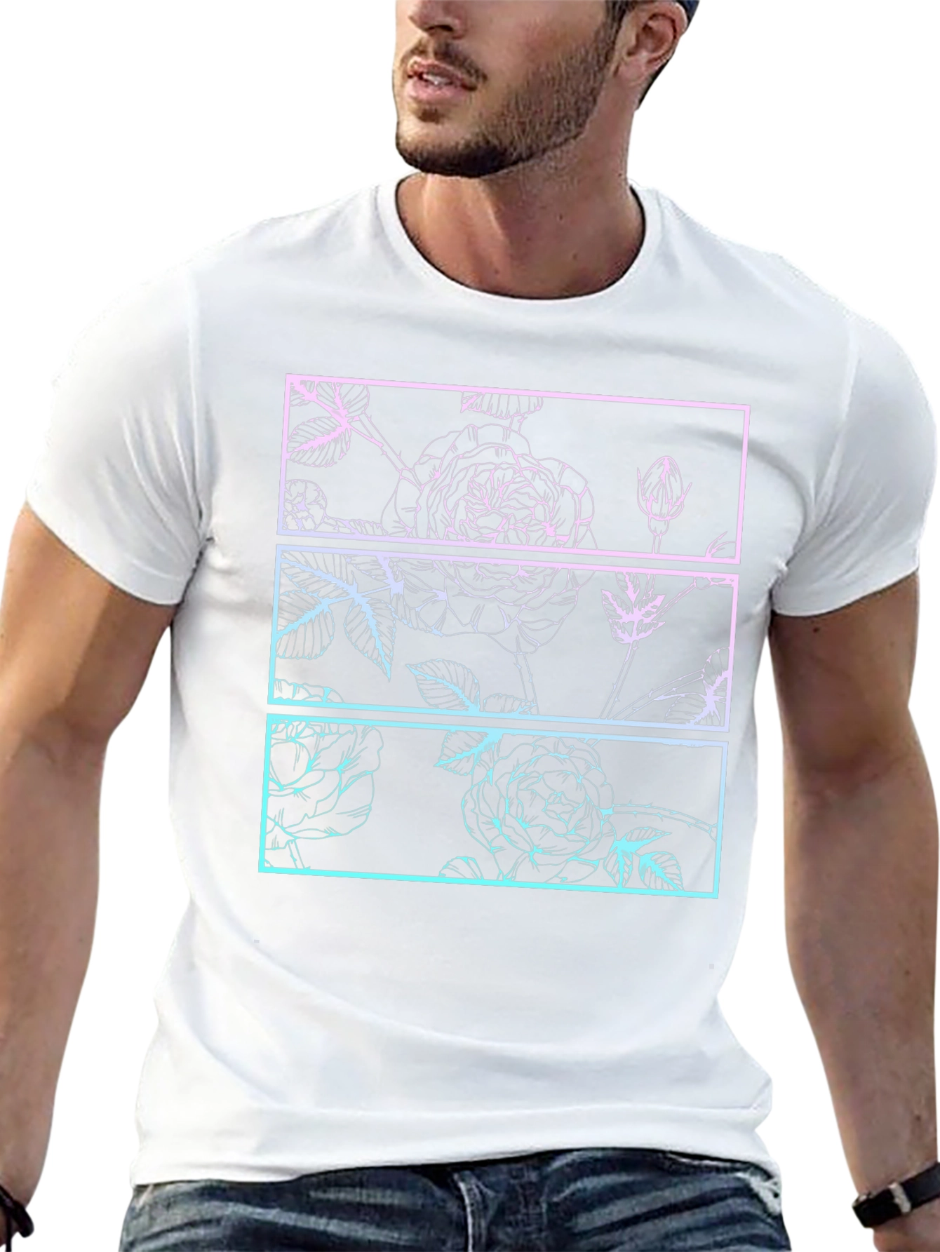 Camiseta Negra con Diseño Floral Gráfico