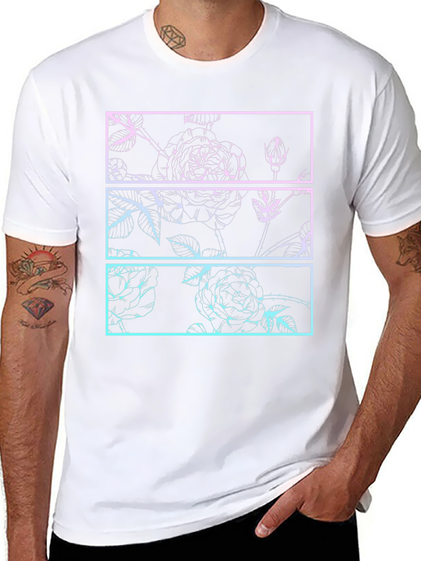 Camiseta Negra con Diseño Floral Gráfico