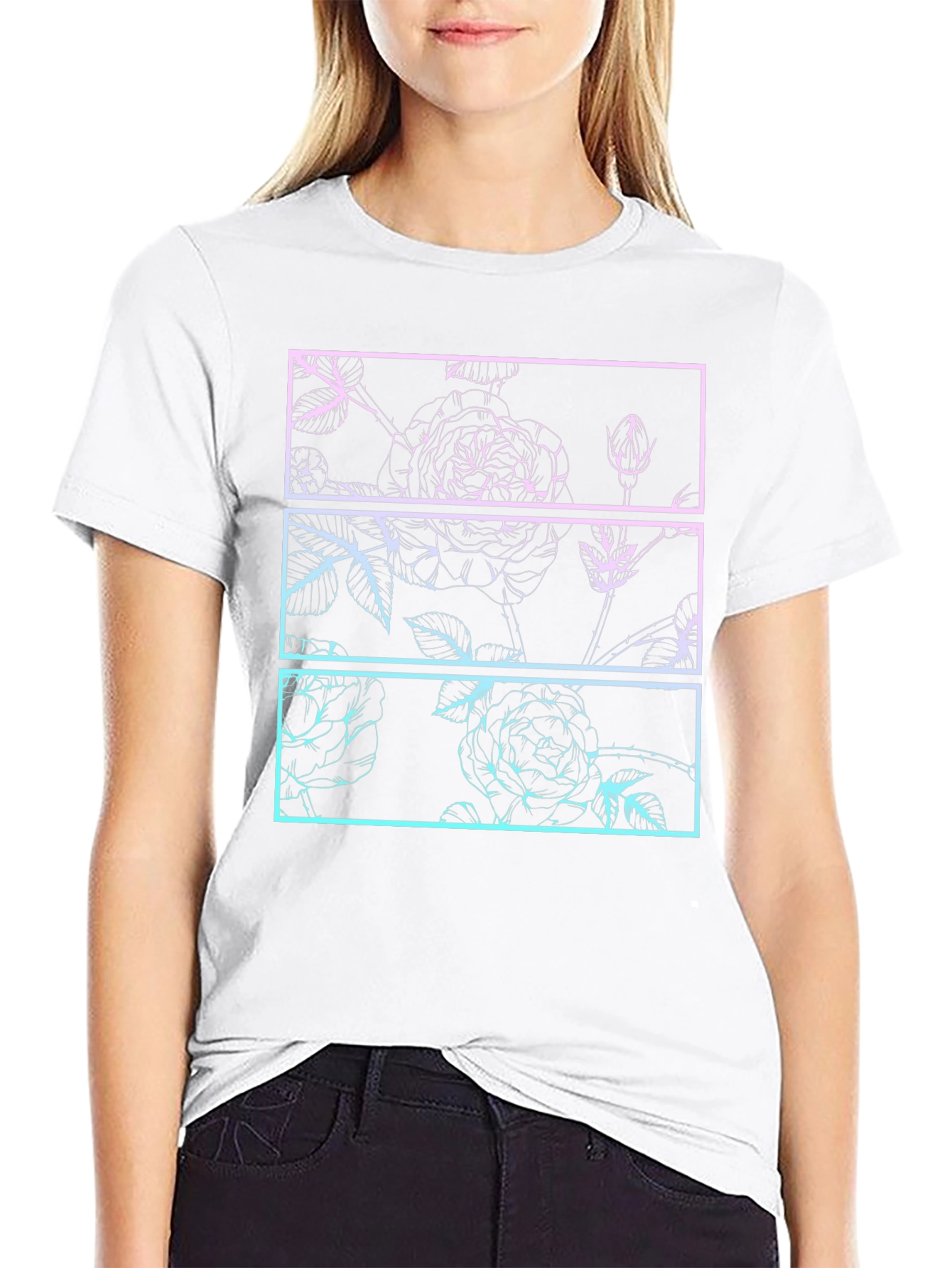 Camiseta Negra con Diseño Floral Gráfico