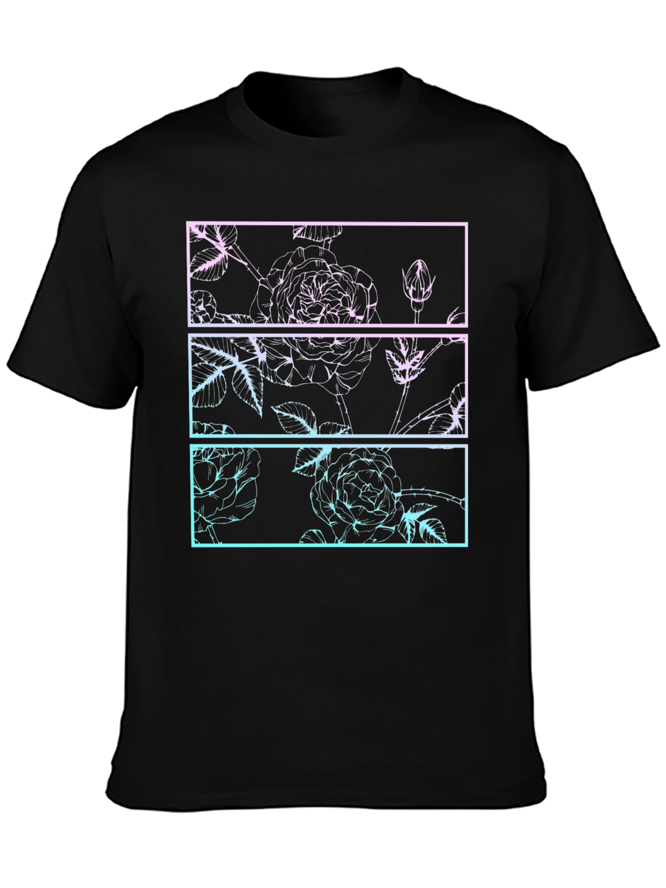 Camiseta Negra con Diseño Floral Gráfico