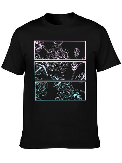 Camiseta Negra con Diseño Floral Gráfico
