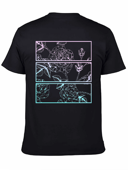Camiseta Negra con Diseño Floral Gráfico