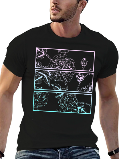 Camiseta Negra con Diseño Floral Gráfico