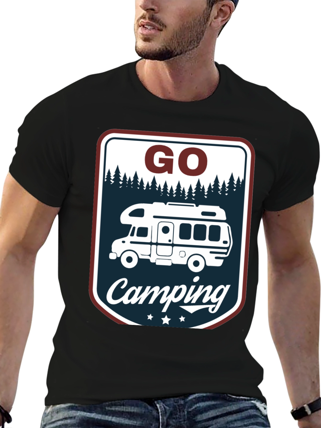 Camiseta Negra Go Camping para Aventura al Aire Libre