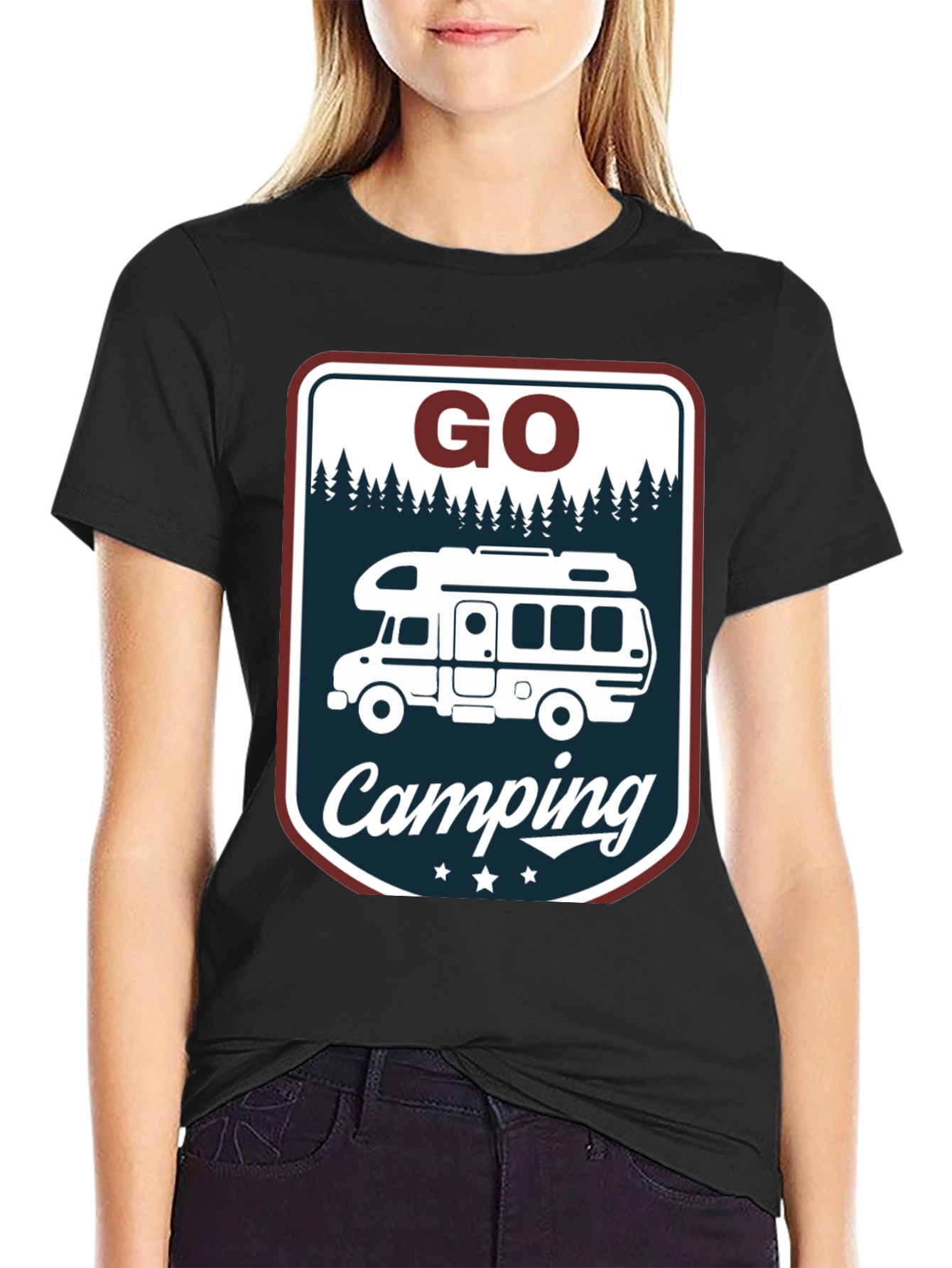 Camiseta Negra Go Camping para Aventura al Aire Libre
