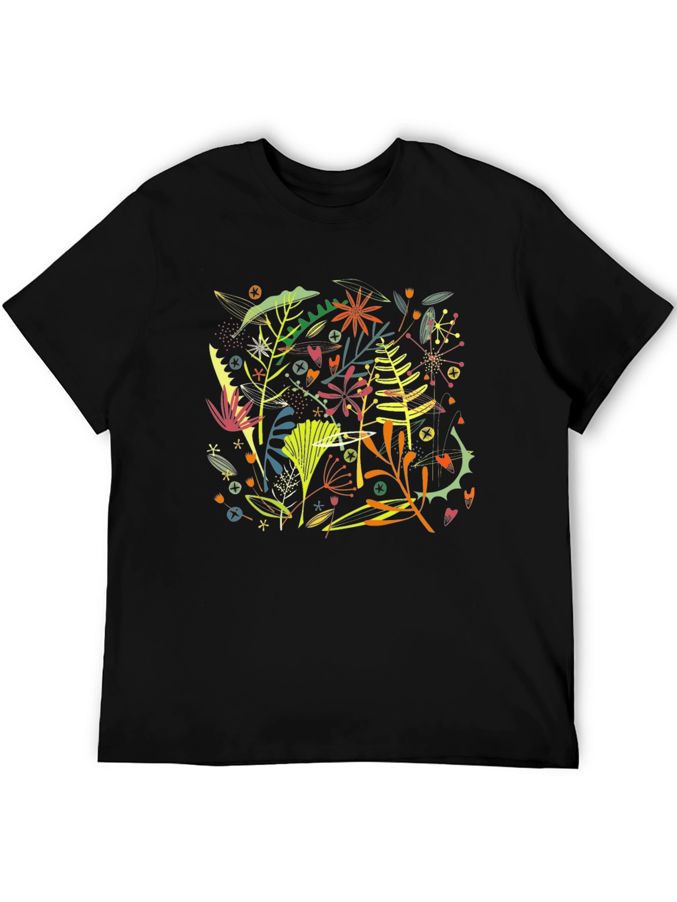 Camiseta Negra Hombre Diseño Floral Abstracto Moderno