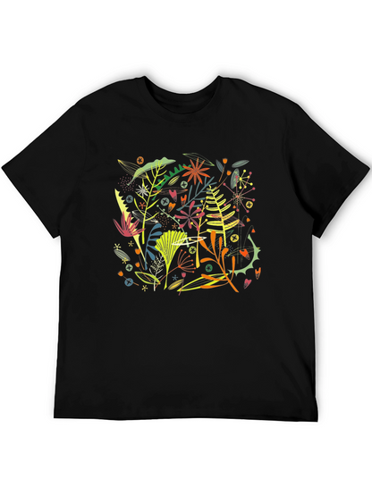 Camiseta Negra Hombre Diseño Floral Abstracto Moderno