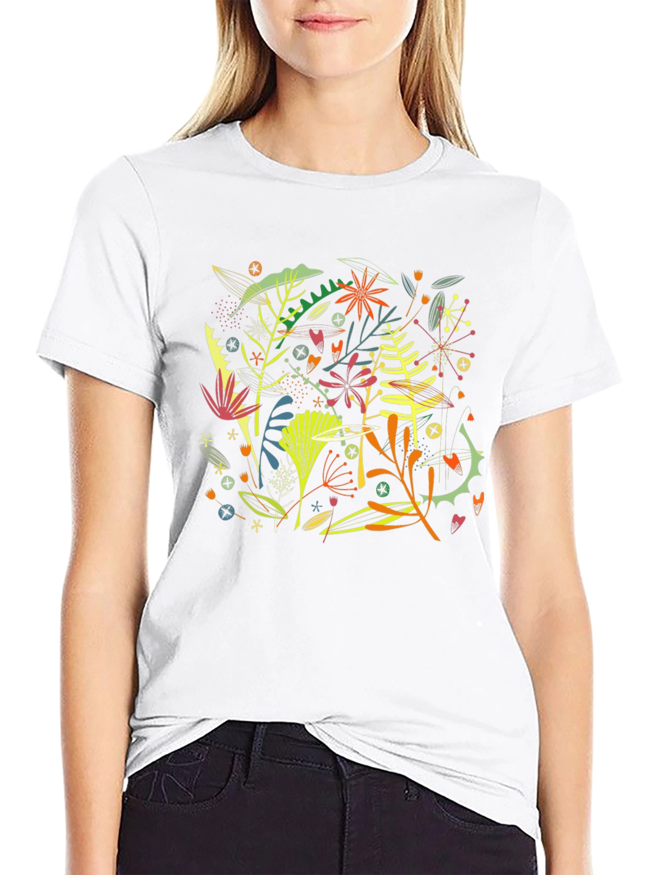 Camiseta Negra Hombre Diseño Floral Abstracto Moderno