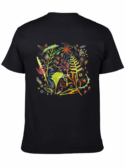 Camiseta Negra Hombre Diseño Floral Abstracto Moderno