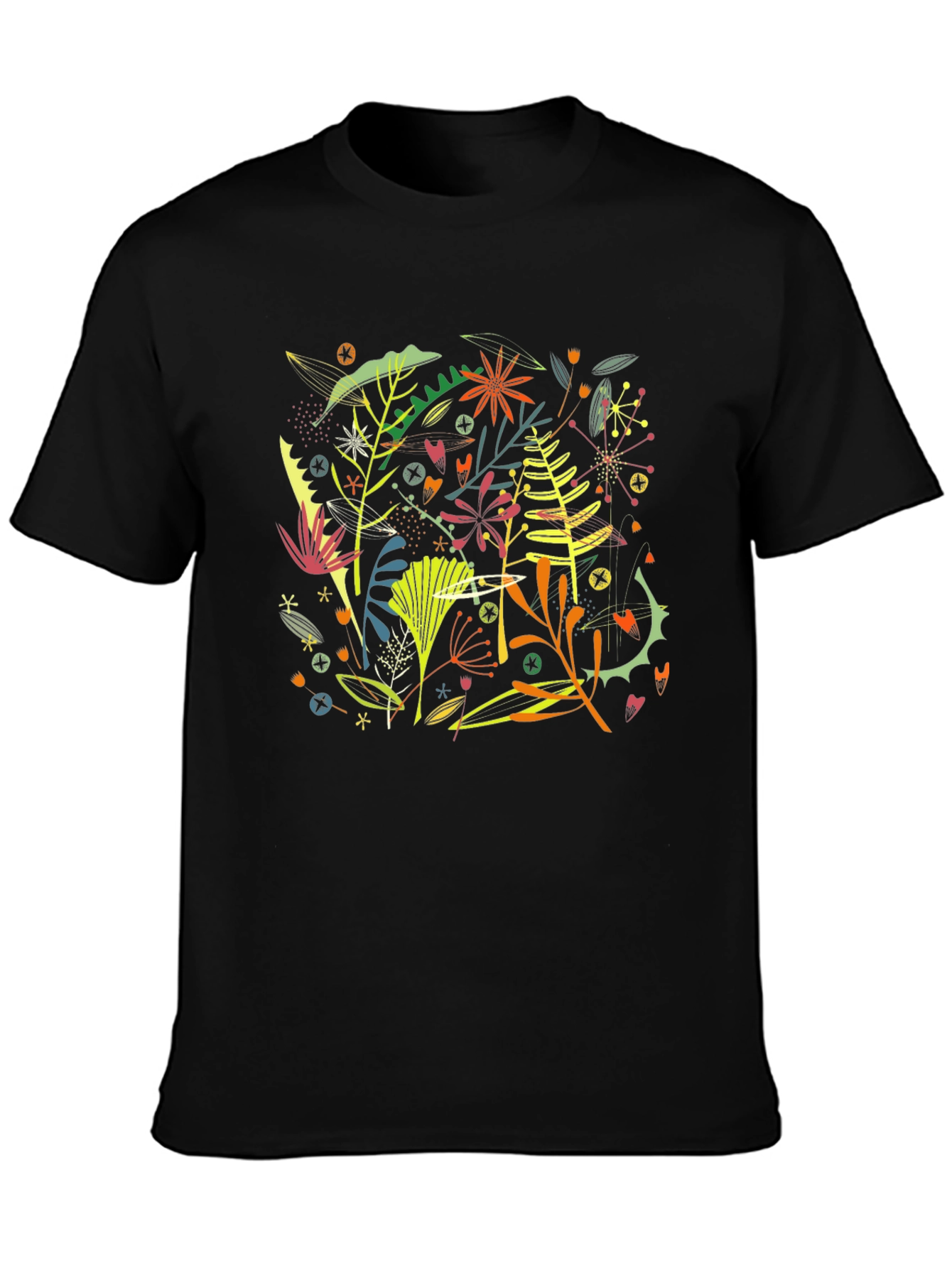 Camiseta Negra Hombre Diseño Floral Abstracto Moderno