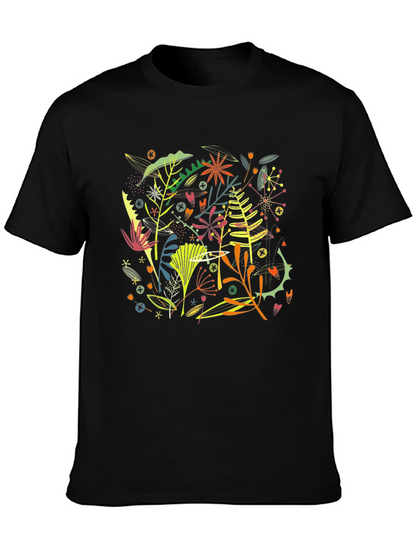 Camiseta Negra Hombre Diseño Floral Abstracto Moderno