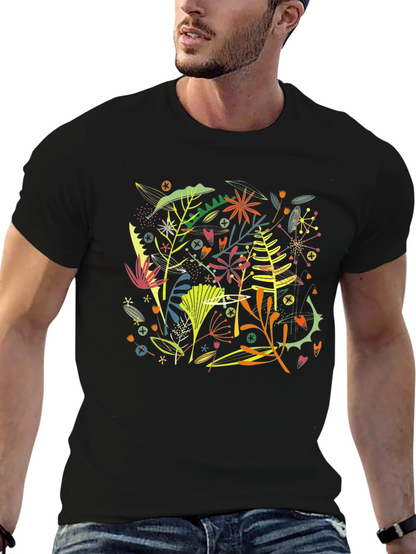 Camiseta Negra Hombre Diseño Floral Abstracto Moderno