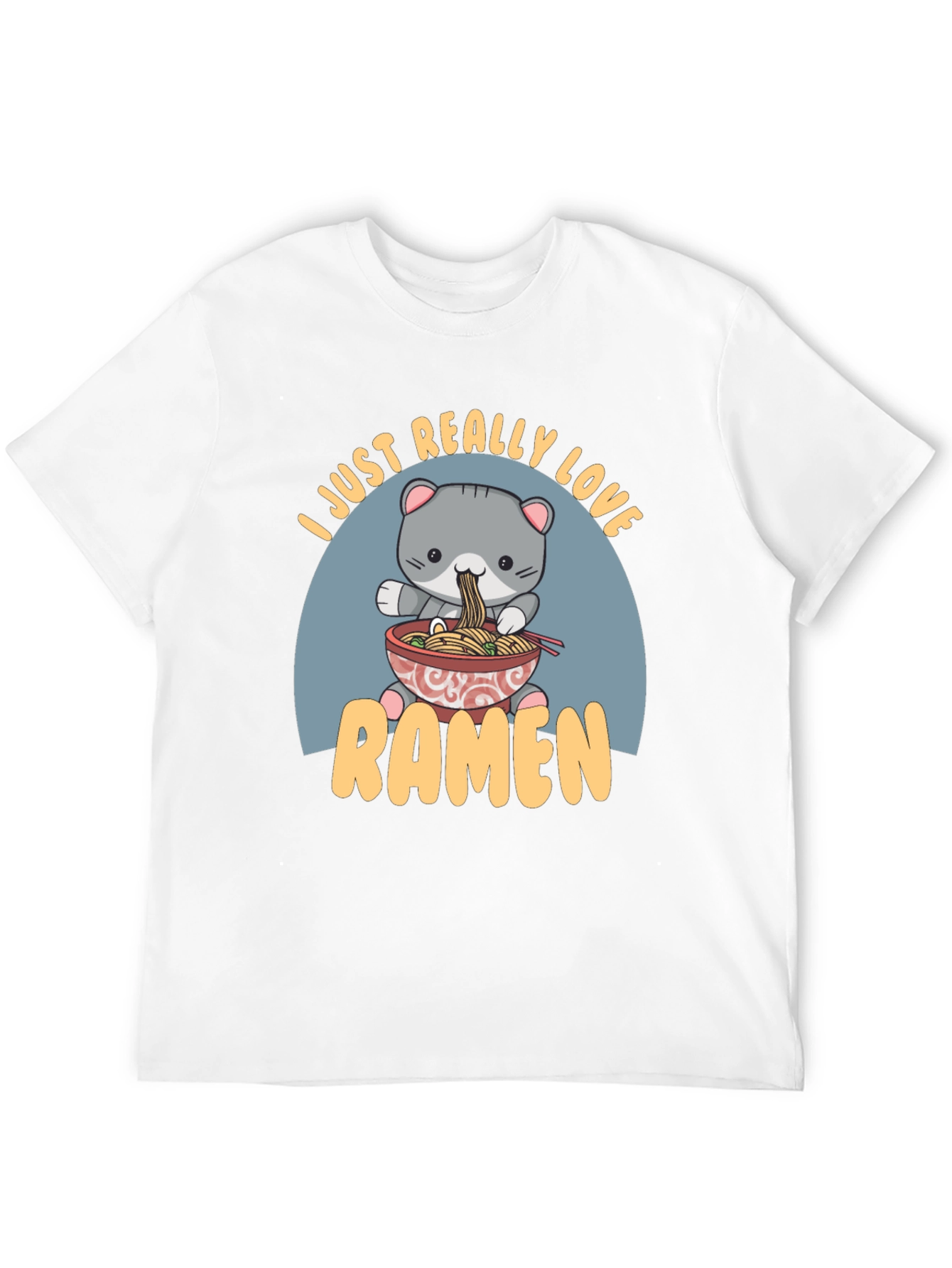 Camiseta Negra Amo el Ramen con Diseño de Gato