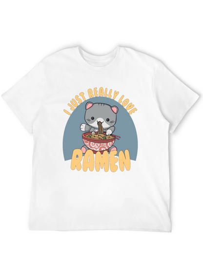 Camiseta Negra Amo el Ramen con Diseño de Gato