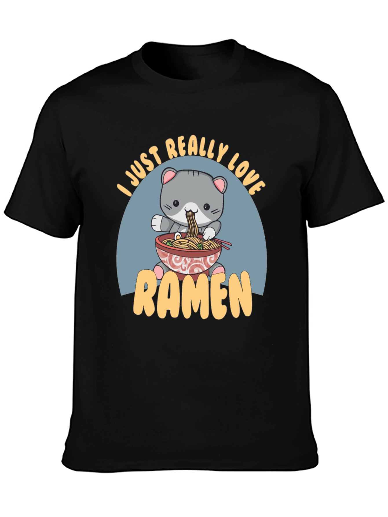 Camiseta Negra Amo el Ramen con Diseño de Gato