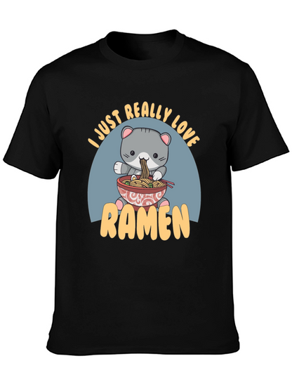 Camiseta Negra Amo el Ramen con Diseño de Gato