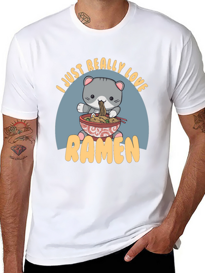 Camiseta Negra Amo el Ramen con Diseño de Gato