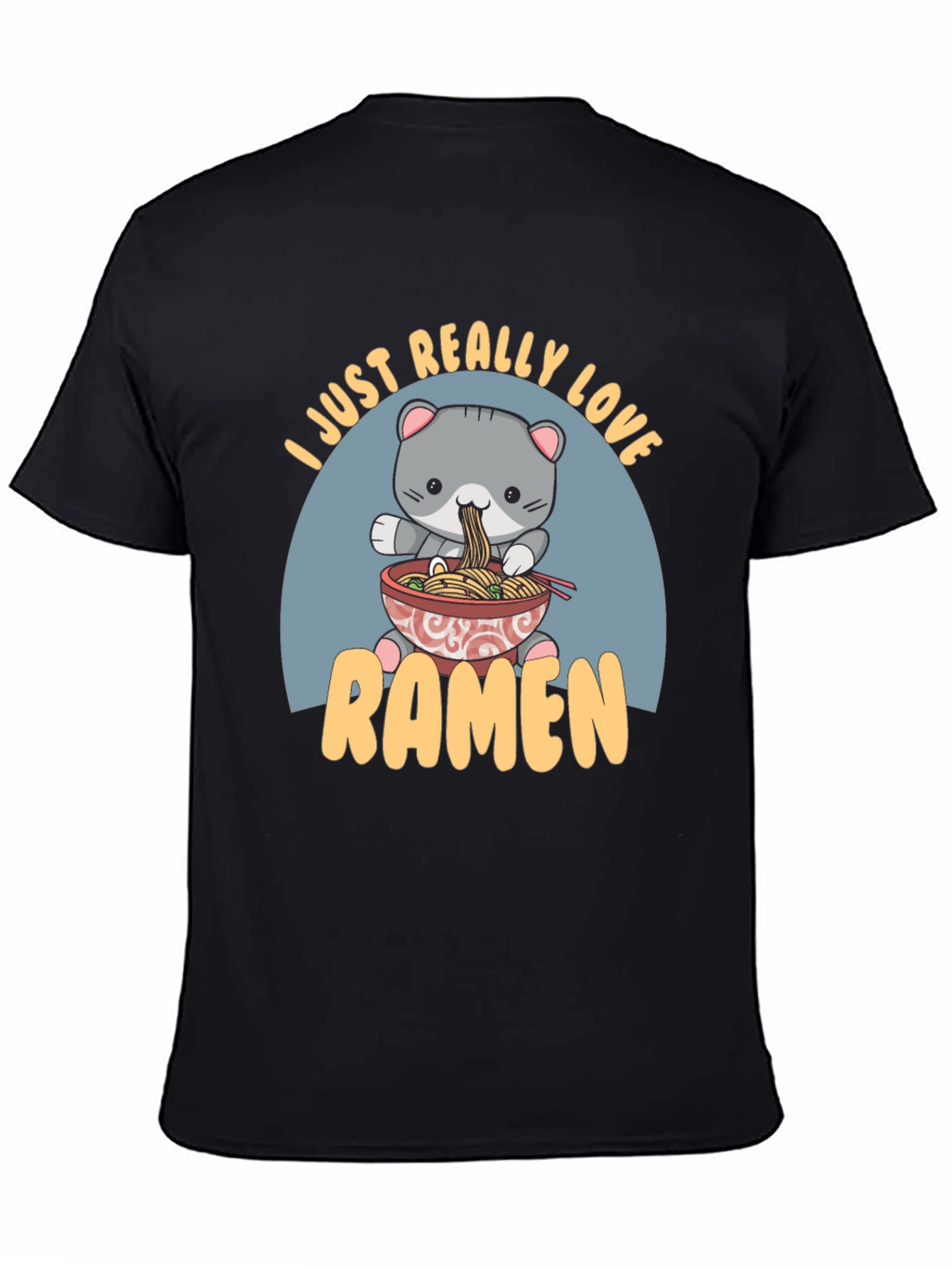 Camiseta Negra Amo el Ramen con Diseño de Gato