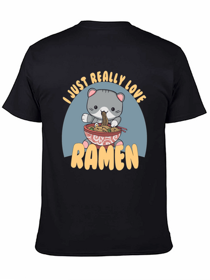 Camiseta Negra Amo el Ramen con Diseño de Gato