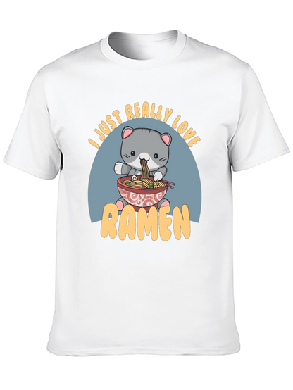 Camiseta Negra Amo el Ramen con Diseño de Gato