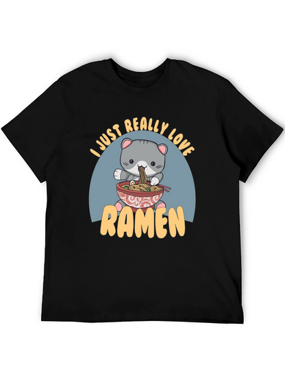 Camiseta Negra Amo el Ramen con Diseño de Gato