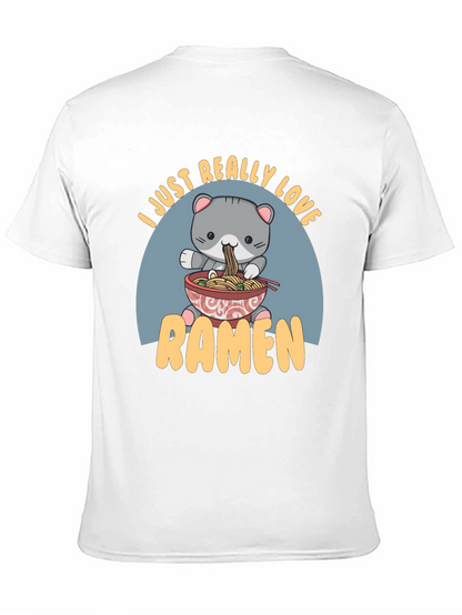 Camiseta Negra Amo el Ramen con Diseño de Gato