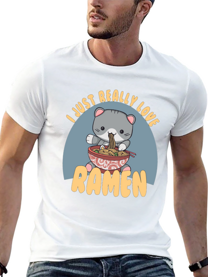 Camiseta Negra Amo el Ramen con Diseño de Gato