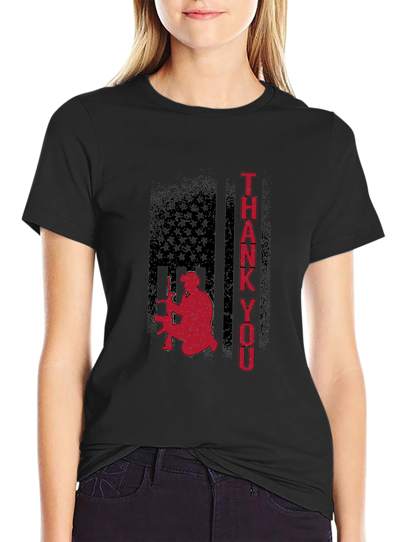Camiseta Negra Gracias Patriótica Militar