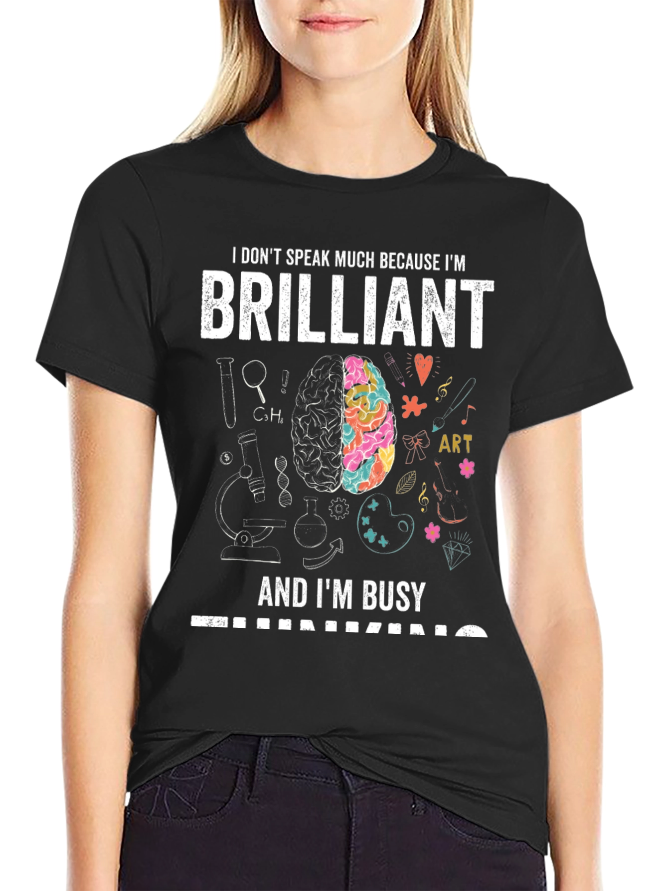 Camiseta Negra Brilliant: Mente Creativa y Ocupada