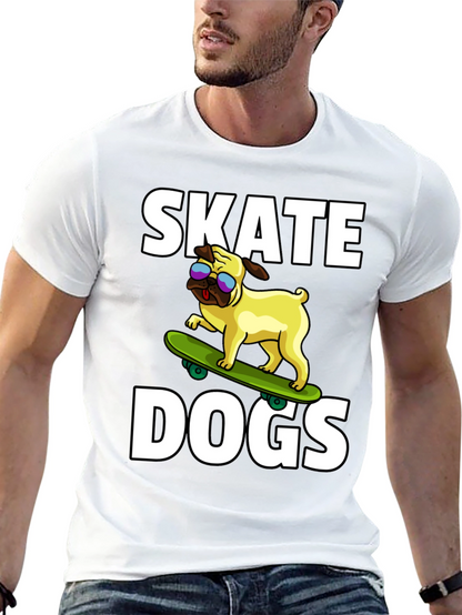 Camiseta Negra Skate Dogs con Perro Pug Skateboarding