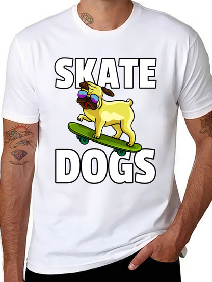 Camiseta Negra Skate Dogs con Perro Pug Skateboarding