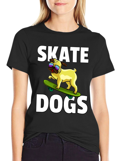 Camiseta Negra Skate Dogs con Perro Pug Skateboarding