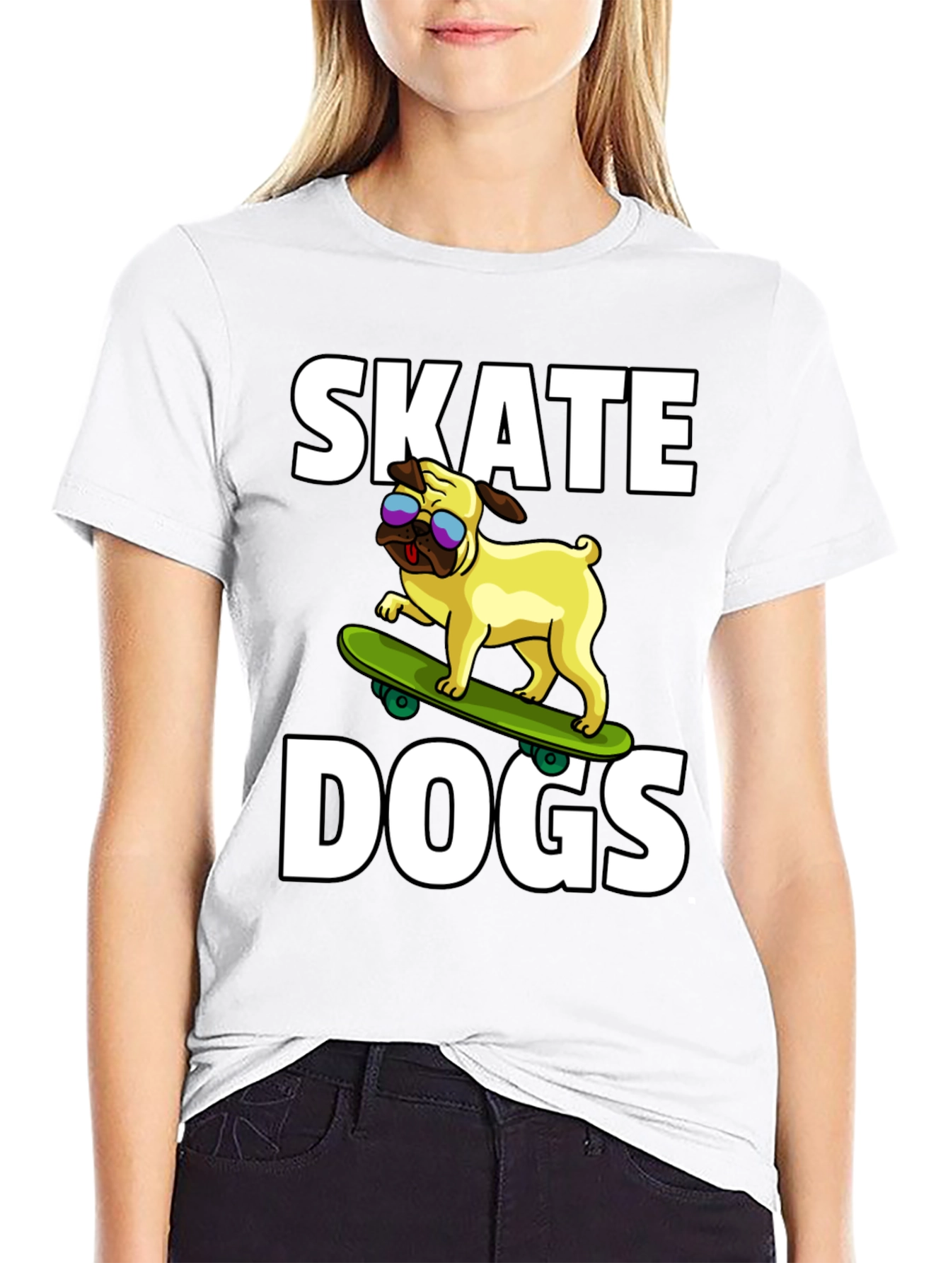 Camiseta Negra Skate Dogs con Perro Pug Skateboarding