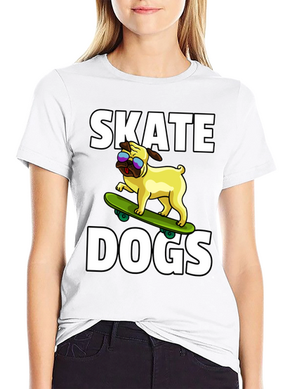 Camiseta Negra Skate Dogs con Perro Pug Skateboarding