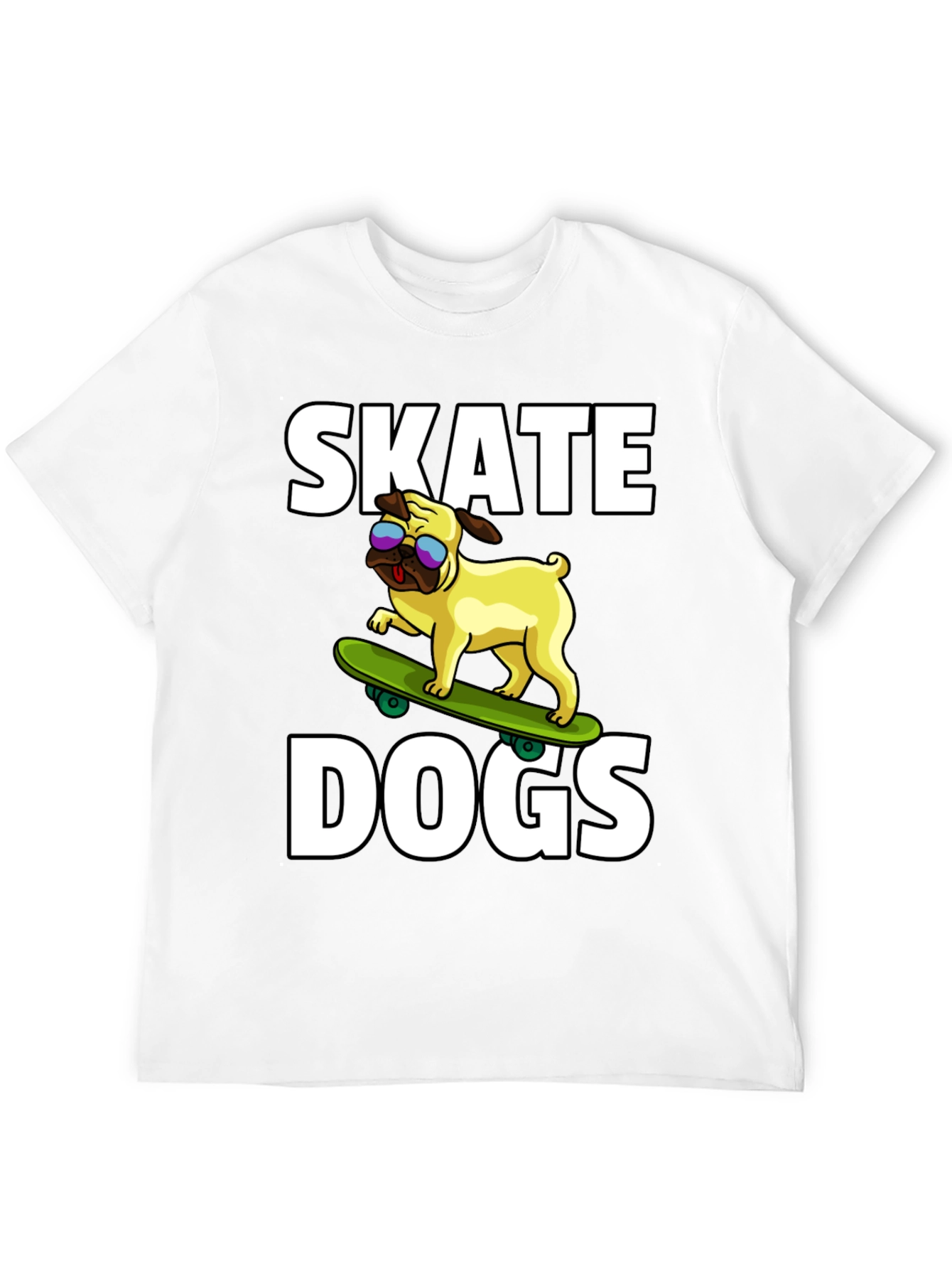 Camiseta Negra Skate Dogs con Perro Pug Skateboarding