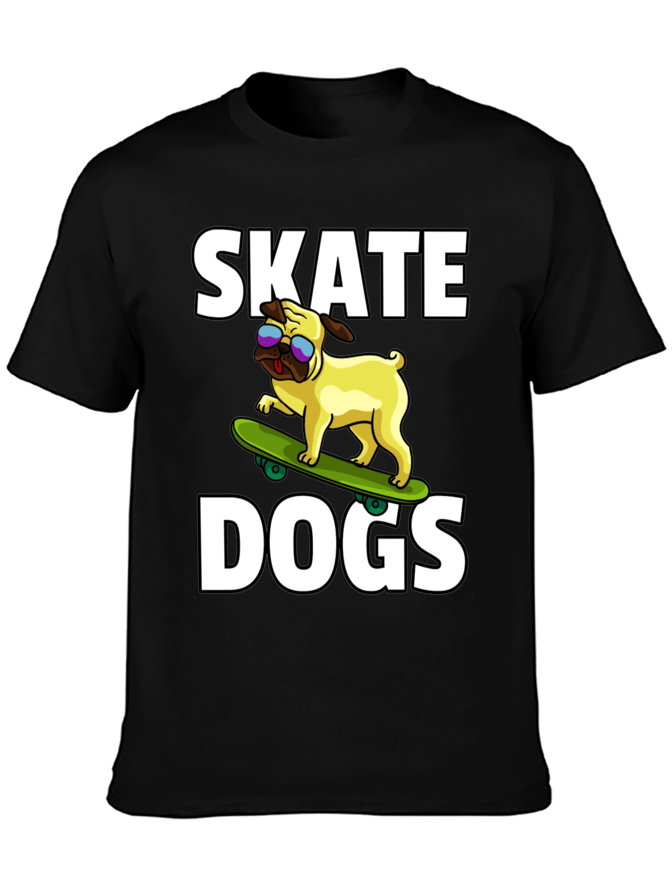 Camiseta Negra Skate Dogs con Perro Pug Skateboarding