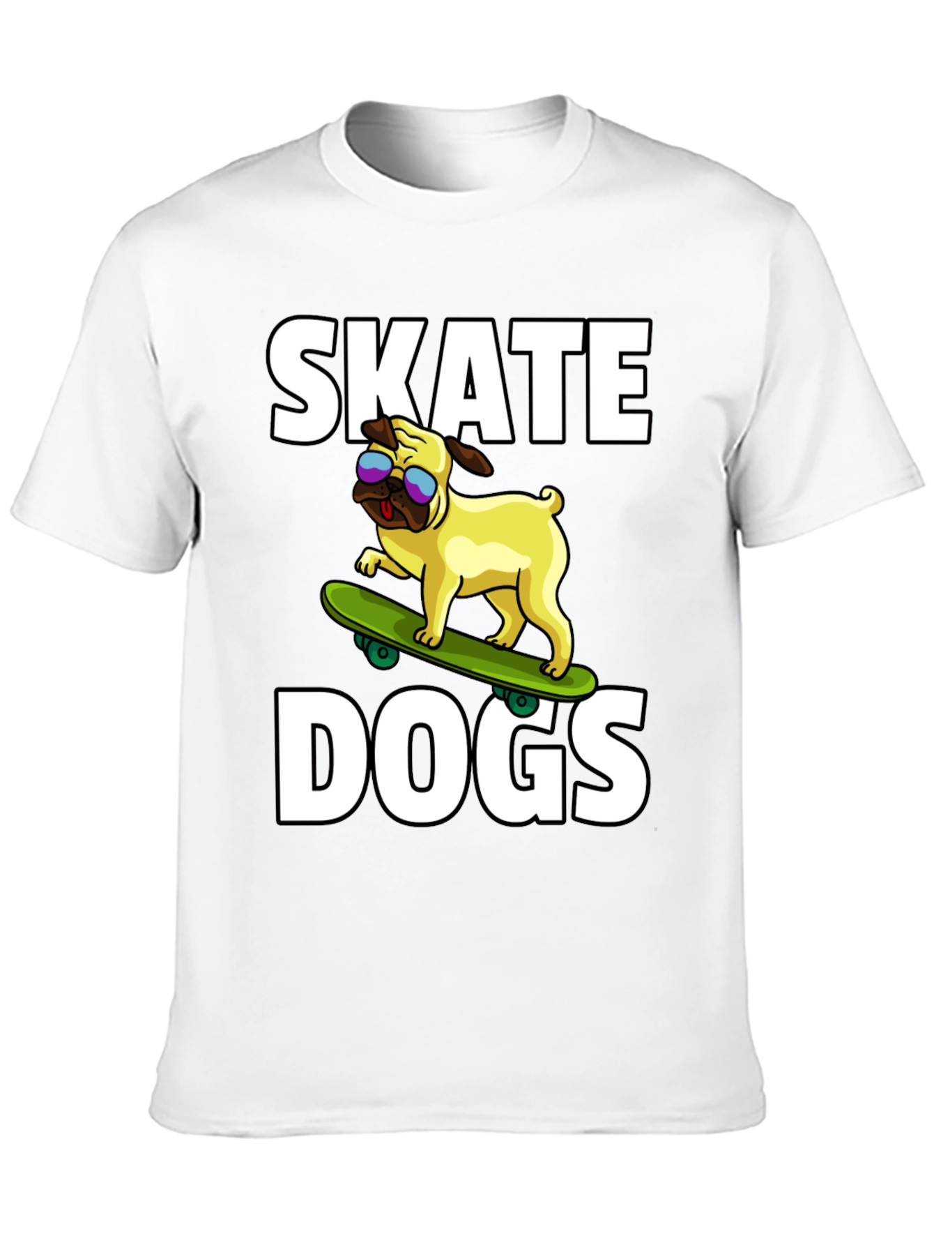 Camiseta Negra Skate Dogs con Perro Pug Skateboarding