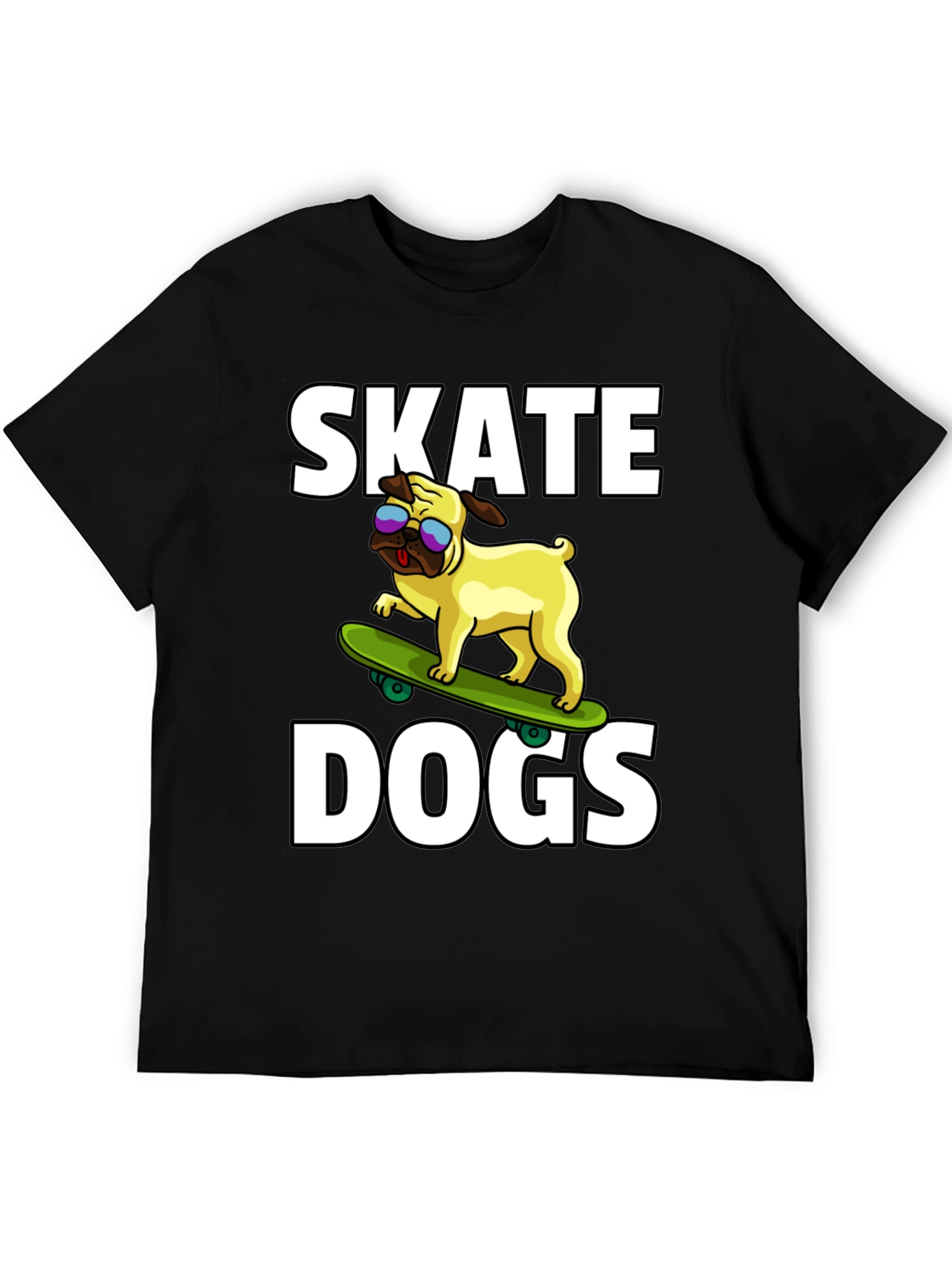Camiseta Negra Skate Dogs con Perro Pug Skateboarding