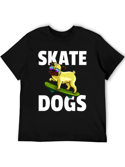Camiseta Negra Skate Dogs con Perro Pug Skateboarding