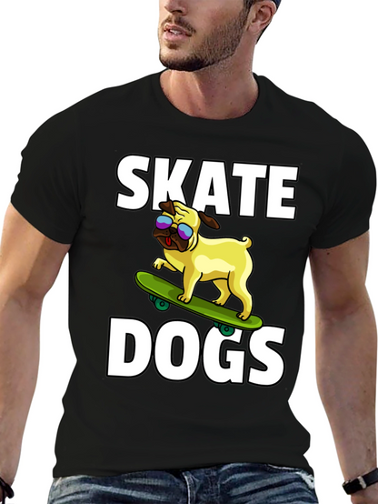Camiseta Negra Skate Dogs con Perro Pug Skateboarding