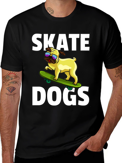 Camiseta Negra Skate Dogs con Perro Pug Skateboarding