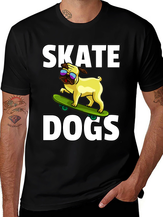 Camiseta Negra Skate Dogs con Perro Pug Skateboarding