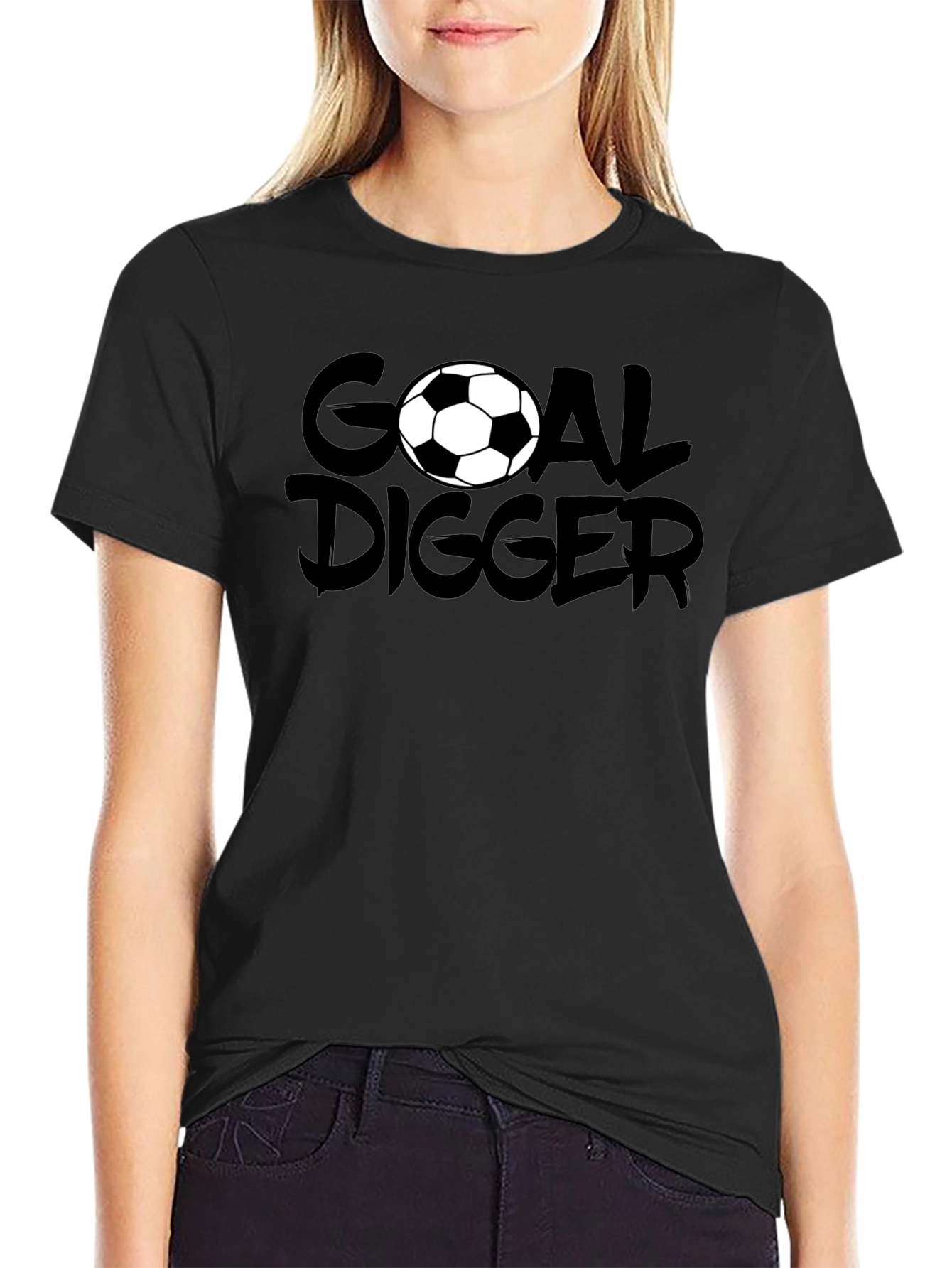 Camiseta Negra Goal Digger Fútbol Casual