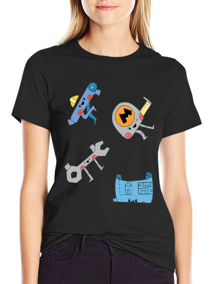 Camiseta Negra con Diseño de Herramientas Animadas