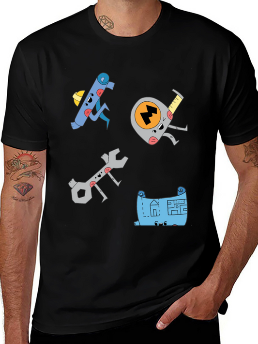 Camiseta Negra con Diseño de Herramientas Animadas