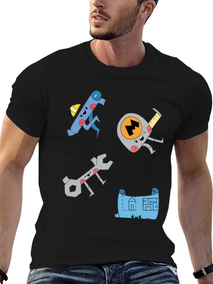 Camiseta Negra con Diseño de Herramientas Animadas