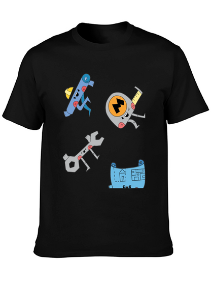 Camiseta Negra con Diseño de Herramientas Animadas