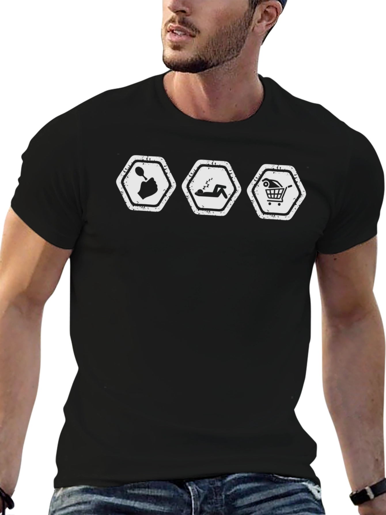 Camiseta Hombre Humor Adicto Trabajo-Sueño-Compras