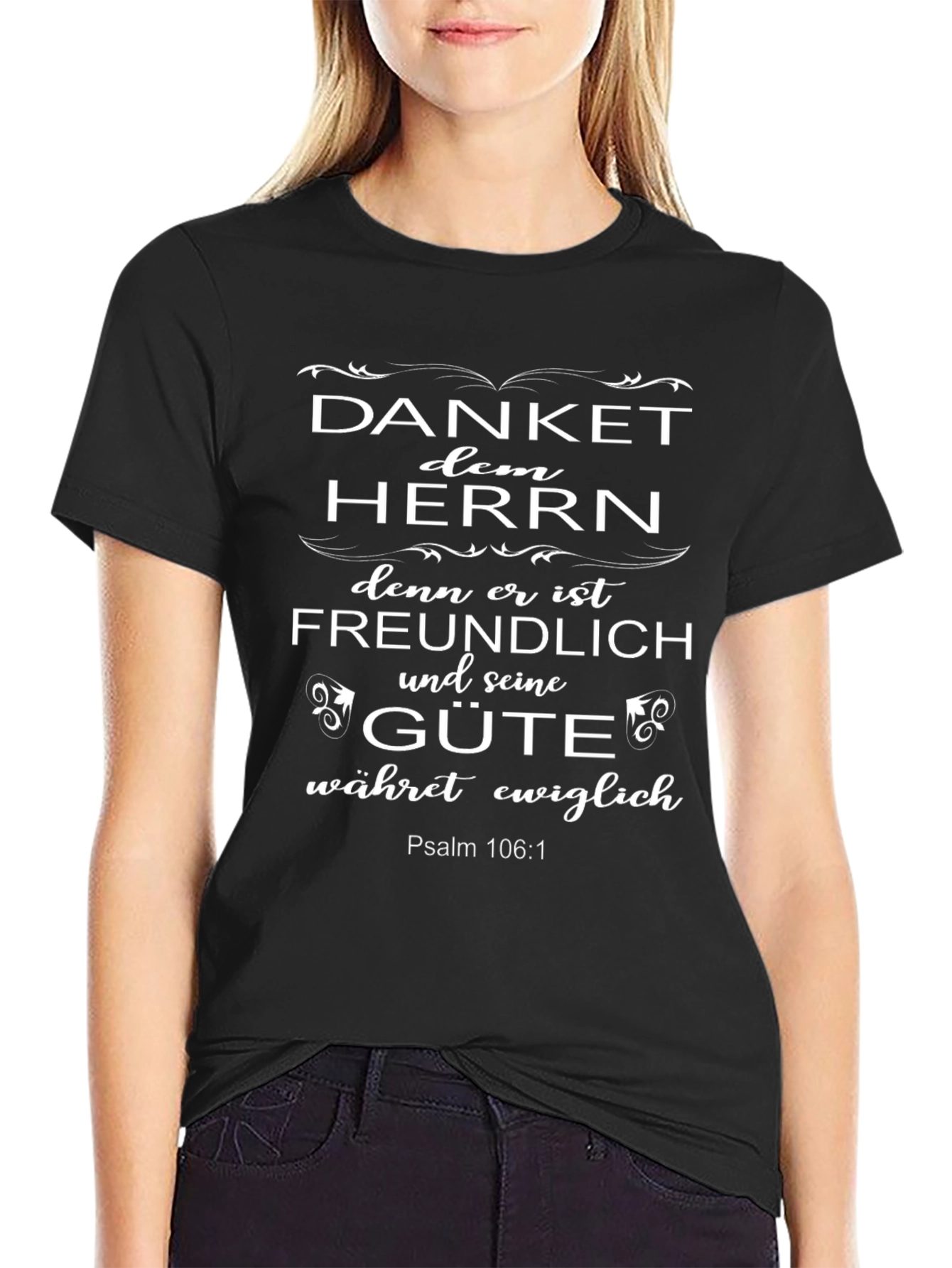 Camiseta Cristiana Negra: Danket dem Herrn